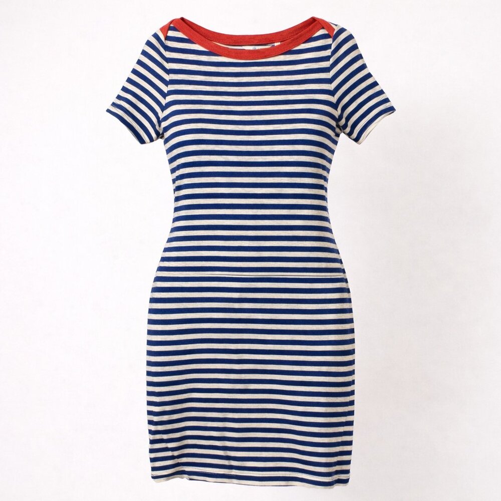 Boden Nautical Striped T-Shirt Dress Blue & Cream | Preppy Spring Casual Midi 8L